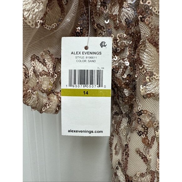 Alex Evenings Womens Size 14 Cream Gold Sequin Embellished Cocktail Formal Dress - Picture 8 of 12
